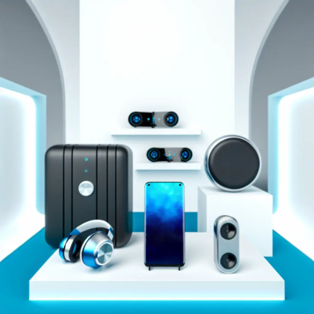 Kolaż wyróżnionych urządzeń elektronicznych: smartfony, laptopy, smartwatche i słuchawki premium.