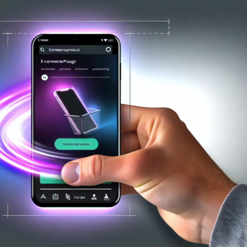 Doświadczenie zakupów online na smartfonie z nowoczesnym, ciemnym interfejsem.