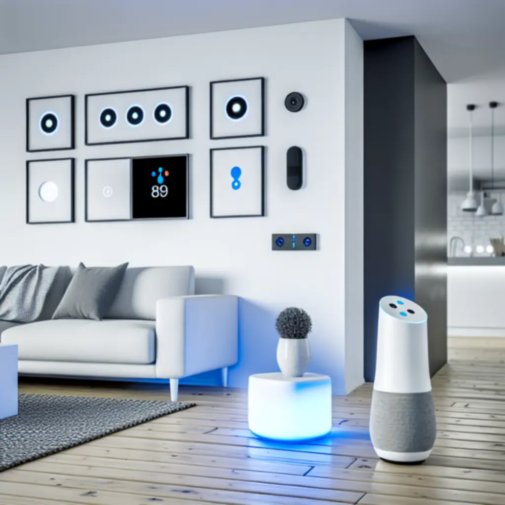 Nowoczesne wnętrze z inteligentnym oświetleniem i urządzeniami smart home